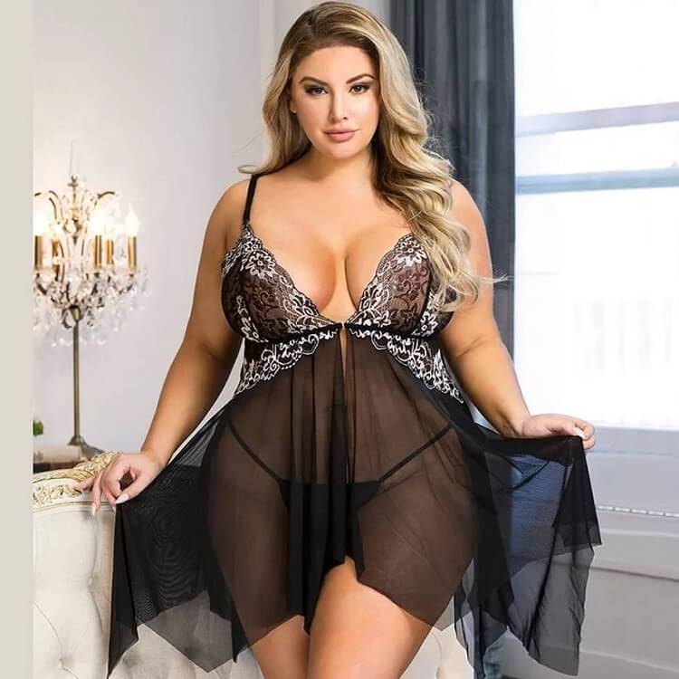 Plus Size V-Neck Sexy Nightwear PBD001BK