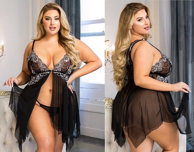 Plus Size V-Neck Sexy Nightwear PBD001BK