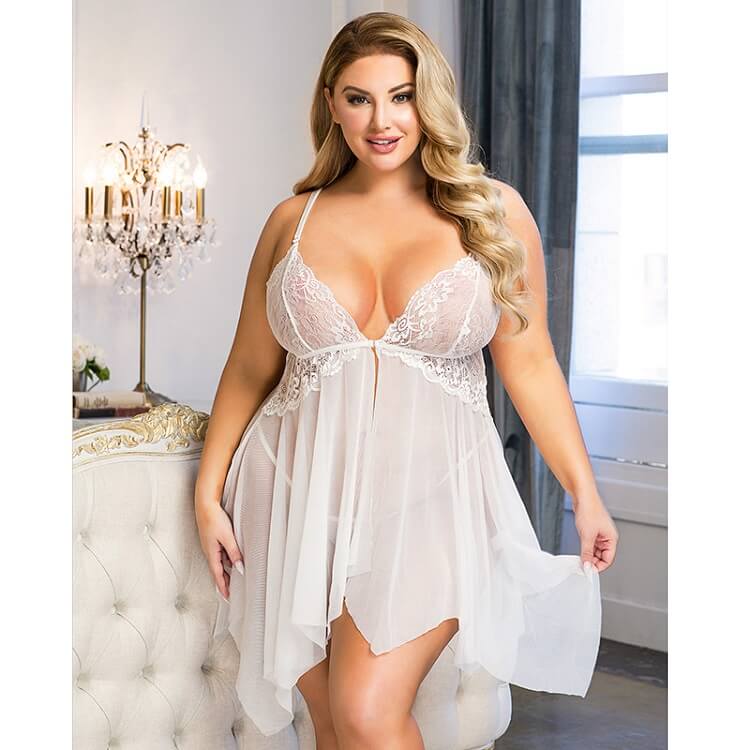 Plus Size V-Neck Sexy Nightwear PBD001WH