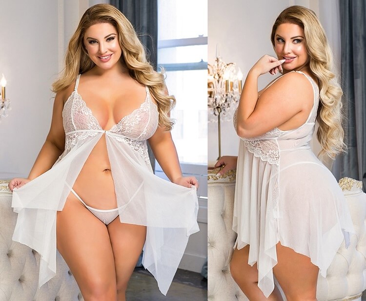 Plus Size V-Neck Sexy Nightwear PBD001WH