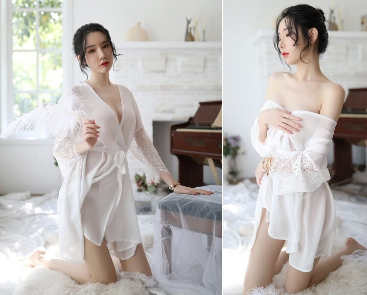 Sexy Bathrobe With T-back PJ008WH