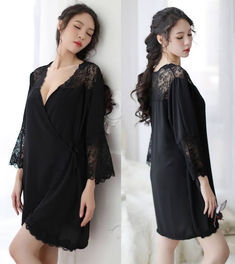 New Style Large Size Lace Silky Pyjamas PJ014BK