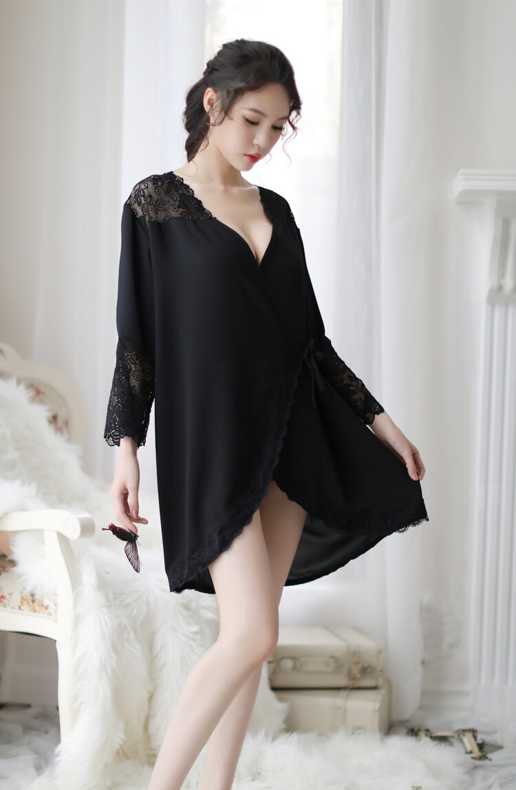 New Style Large Size Lace Silky Pyjamas PJ014BK