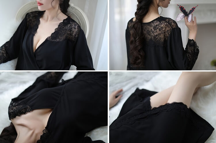 New Style Large Size Lace Silky Pyjamas PJ014BK