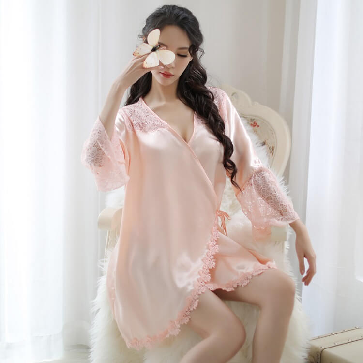 New Style Large Size Lace Silky Pyjamas PJ014PK